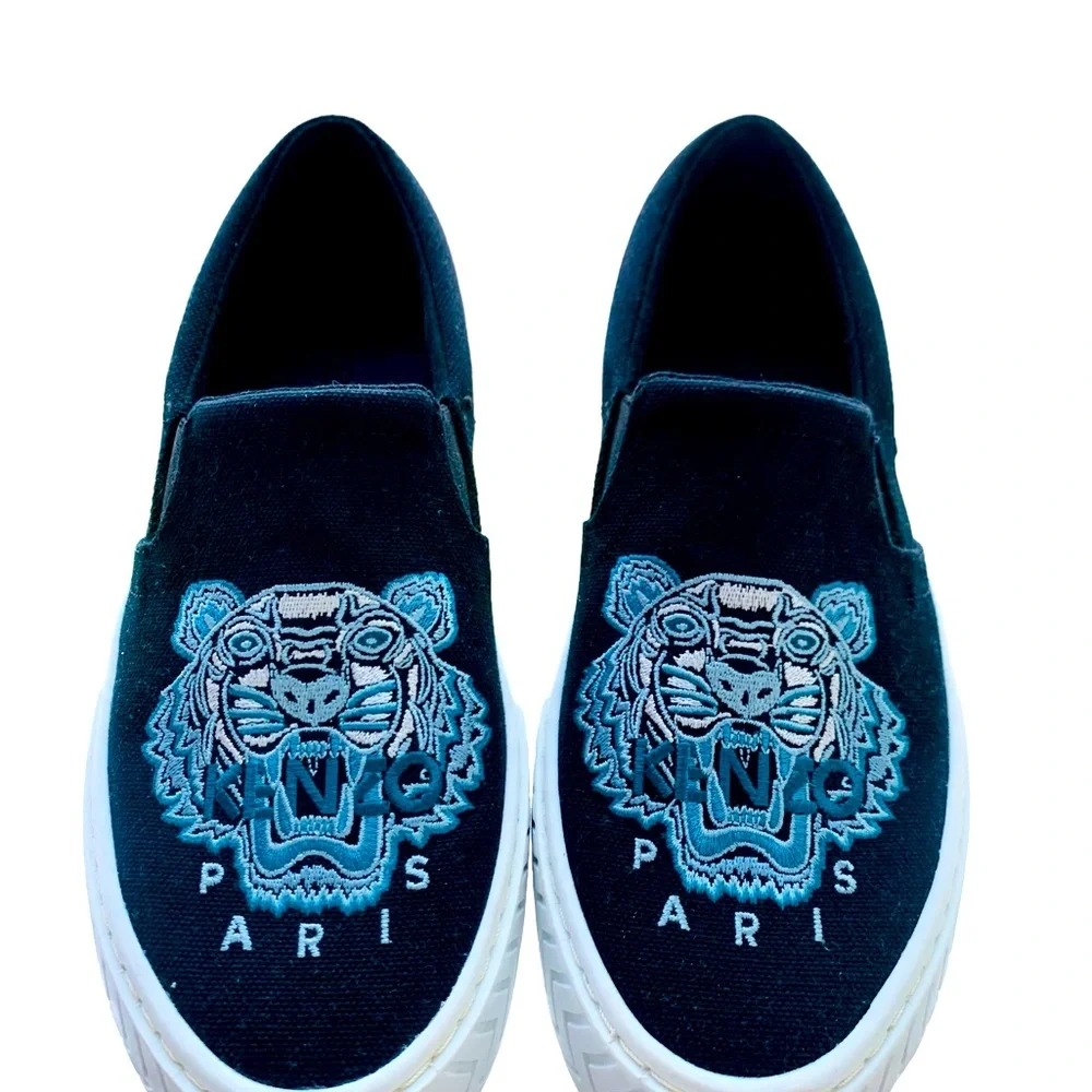 KENZO Sneakers slip on Tiger head logo black sneakers unisex slip on shoe - Picture 2 of 8